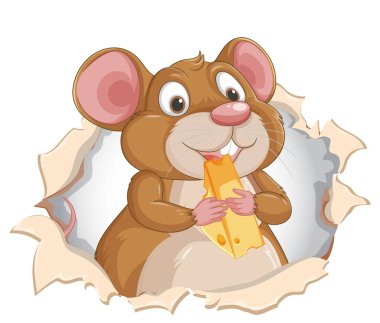 A happy mouse holding a piece of cheese clipart