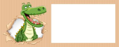 Smiling crocodile peeking through a torn paper frame clipart