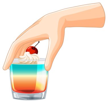 Hand holding a layered cocktail with cherry clipart