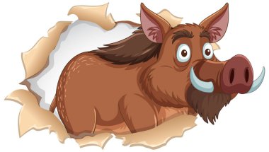 Yırtık bir kağıt delikten bir domuz fırlar