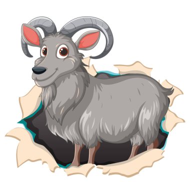 A cheerful goat peeking through torn paper clipart