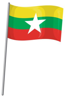 Dalgalanan bir direkte yıldızlı renkli bir bayrak.