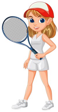 Tenis raketi tutan, spor kıyafeti giyen bir kız.