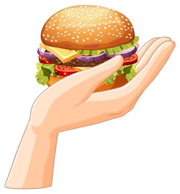 Illustration of a hand presenting a tasty burger clipart