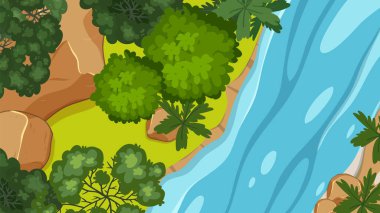 Akan mavi bir nehri çevreleyen yemyeşil