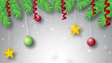 Animasyon Noel süsleri ve düşen kar.