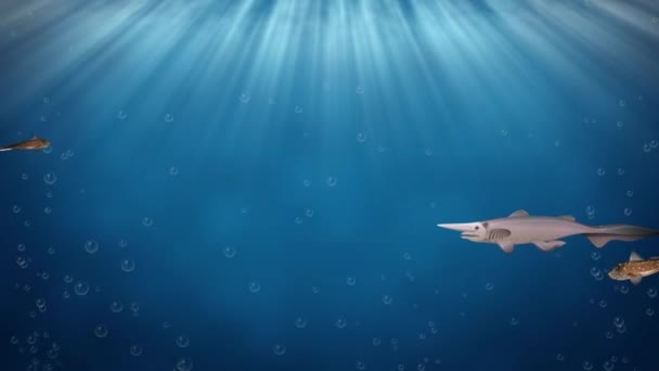 Animated sea creatures exploring the ocean depths