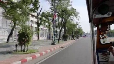 Ağaçlarla kaplı bir şehir sokağında manzaralı bir yolculuk