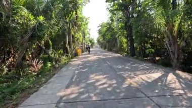 Bir bisikletçinin sakin köy yoluna bakış açısı.