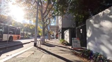 Otobüsleri ve sağlık merkezleri olan Sunlit Caddesi.