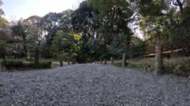 Parktaki çakıllı yolda huzurlu bir yürüyüş.