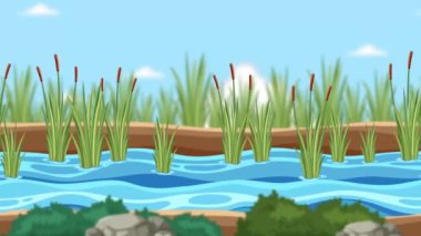 Süzülen nehir sazlıklar ve yeşilliklerle