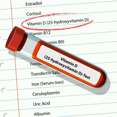 Tıbbi rapor kağıdında D vitamini test tüpü