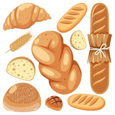 Vektör biçiminde çeşitli ekmek türleri