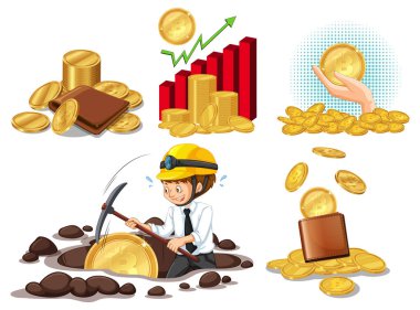 Depicts Bitcoin mining, investment, and financial growth concepts clipart