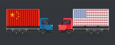 Illustration of trucks with Chinese and American flags clipart