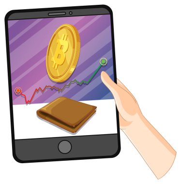 Dijital cüzdanı olan tablet üzerindeki bitcoin