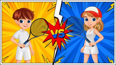 Tenis maçına hazır iki genç oyuncu.