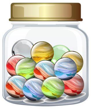 Şeffaf bir kavanozda bulunan canlı bilyeler.