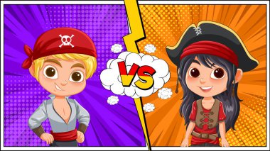 İki karikatür korsanı renkli bir mizah tarzında