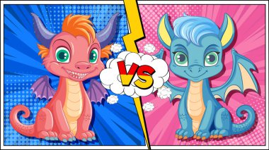 İki sevimli ejderha komik bir şekilde karşı karşıya geliyor.