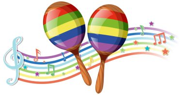 Müzik notaları ve sembolleri akan canlı marakalar.