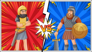 İki zırhlı savaşçı savaşa hazır.