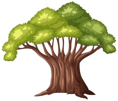 Yeşillik yeşili ve sağlam gövdesi olan, ayrıntılı dokuları ve gölgelemesi olan bir ağacın canlı bir vektör çizimi.