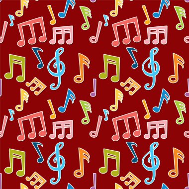 Zengin kırmızı arka planda canlı müzik notaları