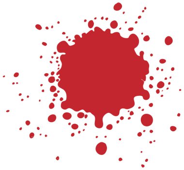 Dynamic red paint splash vector with scattered droplets, perfect for creative projects and vibrant designs clipart