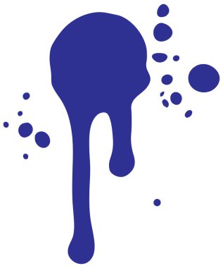 Mavi mürekkep sıçramasının dinamik vektör çizimi. Sıvı şekiller ve dağınık damlacıklar. Modern soyut tasarım sergileniyor.