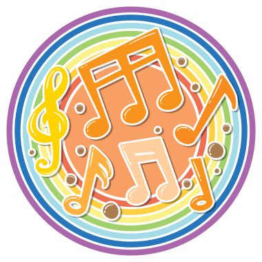 Gökkuşağı arka planında canlı müzik notaları