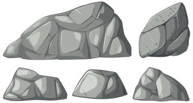 Dijital tasarım projeleri için ideal, pürüzsüz gölgeleme ve geometrik şekillere sahip stilize kaya çizimlerinin bir koleksiyonu
