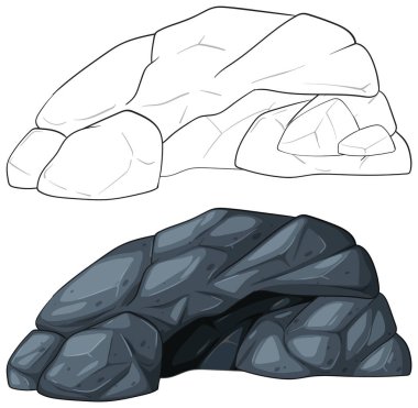 Detaylı gölgeleme ve çizgi sanatı ile bir kaya oluşumunun vektör çizimi, doğal ve sert bir görünüm sergiliyor.