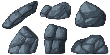 Pürüzsüz gölgeleme ve geometrik şekiller içeren biçimlendirilmiş kaya çizimleri koleksiyonu, oyun tasarımı ve dijital sanat projeleri için ideal