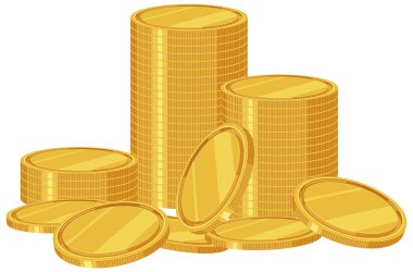 Yığılmış ve dağınık altın sikkelerin tasviri