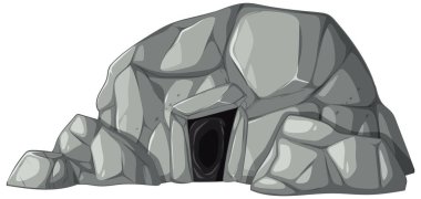 Ayrıntılı gölgeleme ve doğal dokuları vurgulayan monokromatik renk düzeniyle kayalık mağara girişinin vektör çizimi