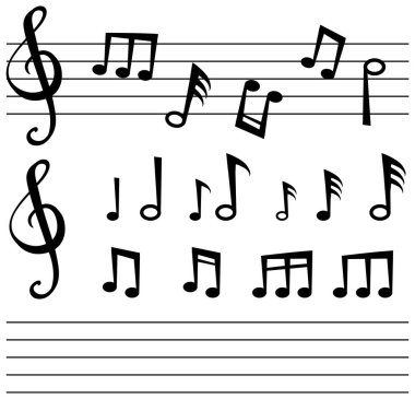 Müzik notaları ve üç katlı anahtarın tasviri