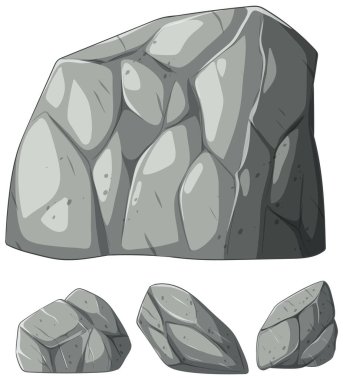 Dijital tasarım projeleri için ideal açısal şekiller ve sessiz renkler içeren stilize kaya çizimlerinin bir koleksiyonu