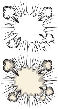 Çizgi roman tarzı patlama konuşma baloncuklarının dumanlı temsili