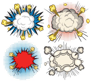 Renkli komik patlama konuşma baloncukları ve efektlerinin vektör çizimi