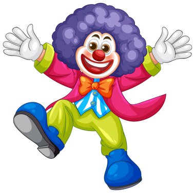 Renkli ve abartılı özellikleri olan neşeli bir palyaçonun canlı vektör çizimi, eğlenceli ve eğlenceli temalar için mükemmel.