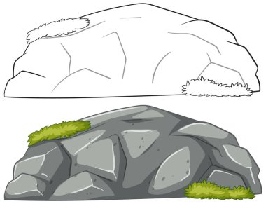 Otlu bir karikatür kayasının vektör çizimi, temiz çizgiler ve çok yönlü kullanım için basit bir renk paleti