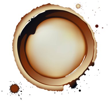 Yaratıcı tasarım projeleri için mükemmel, gerçekçi dokuları ve sıçramaları olan bir kahve lekesinin ayrıntılı vektör çizimi