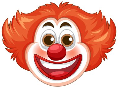 Gülen palyaço suratının parlak vektör çizimi abartılı özellikleri ve canlı kızıl saçlarıyla neşe ve neşe taşıyor.