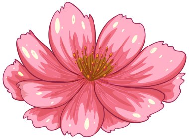 Katmanlı taç yaprakları ve yumuşak röfleleri olan pembe bir çiçeğin ayrıntılı vektör çizimi, canlı renkler ve karmaşık tasarım