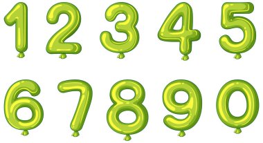 Parlak yeşil balon numaraları oyuncu bir vektör tarzında. Eğitici materyaller ve festival tasarımları için mükemmel.