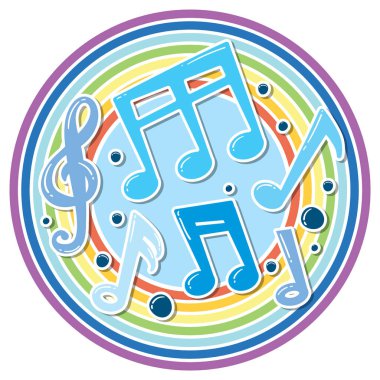 Dairesel bir düzende canlı müzik notaları