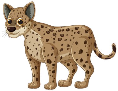 Benekli bir sırtlanın, eğitici materyaller için ideal, geniş gözlü ve detaylı kürk desenli, oyuncu vektör çizimi