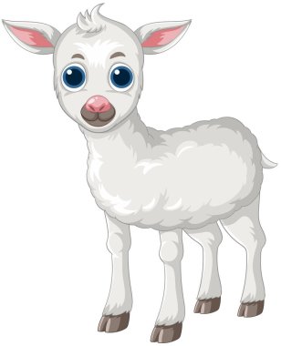 Yumuşak renkleri ve neşeli bir tarzı olan, büyük mavi gözlü, tüylü bir kuzunun büyüleyici vektör çizimi